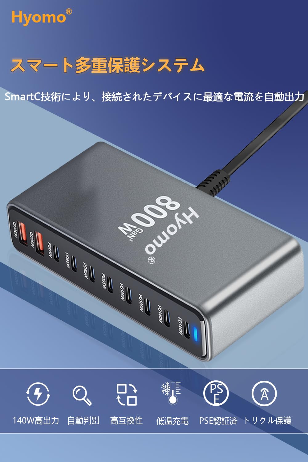 Amazon.co.jp: 800W GaN充電器 10ポート【 GaNFastⅢ 8 USB-C＆2 USB-A